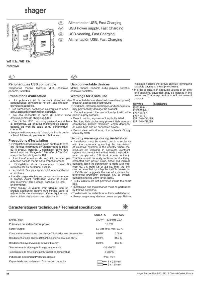 Page n°1 - Guide d'installation Hager WE113