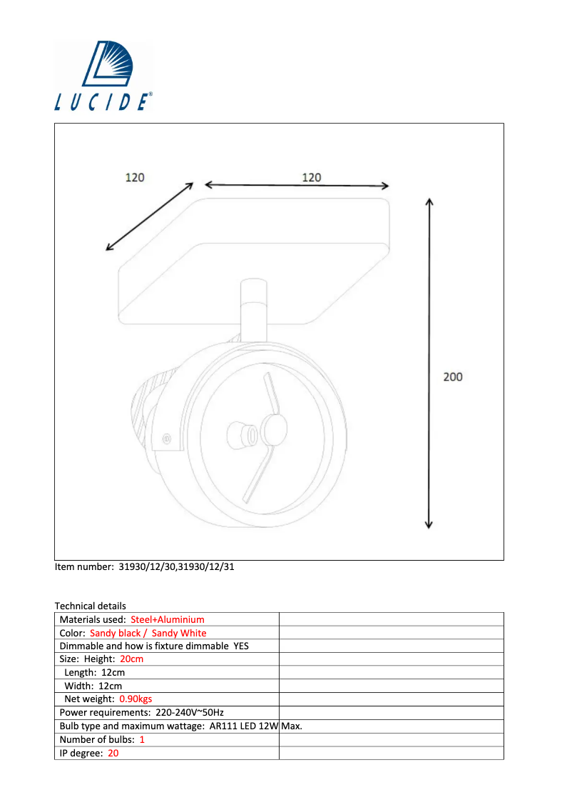Page n°1 - Manuel utilisateur Lucide Tala led 31930/12/31