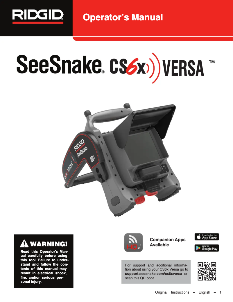 Image de la première page du manuel de l'appareil SeeSnake CS6x VERSA