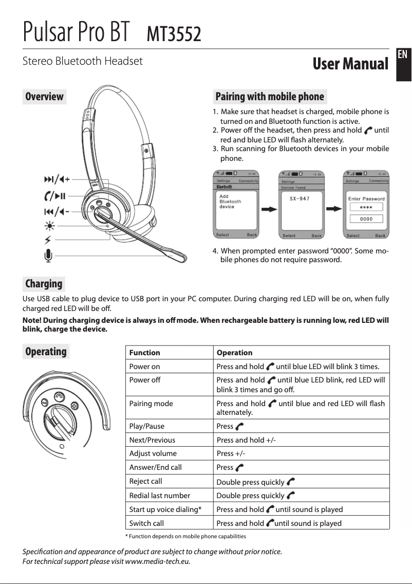 Page 1 of the manual User Manual Media-Tech Pulsar Pro BT