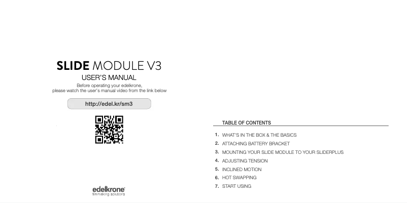 Page n°1 - Manuel utilisateur Edelkrone Slide Module V3