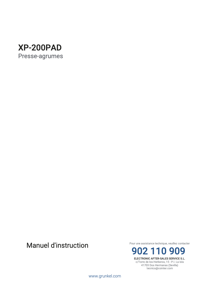 Page n°1 - Manuel utilisateur Grunkel XP-200 PAD