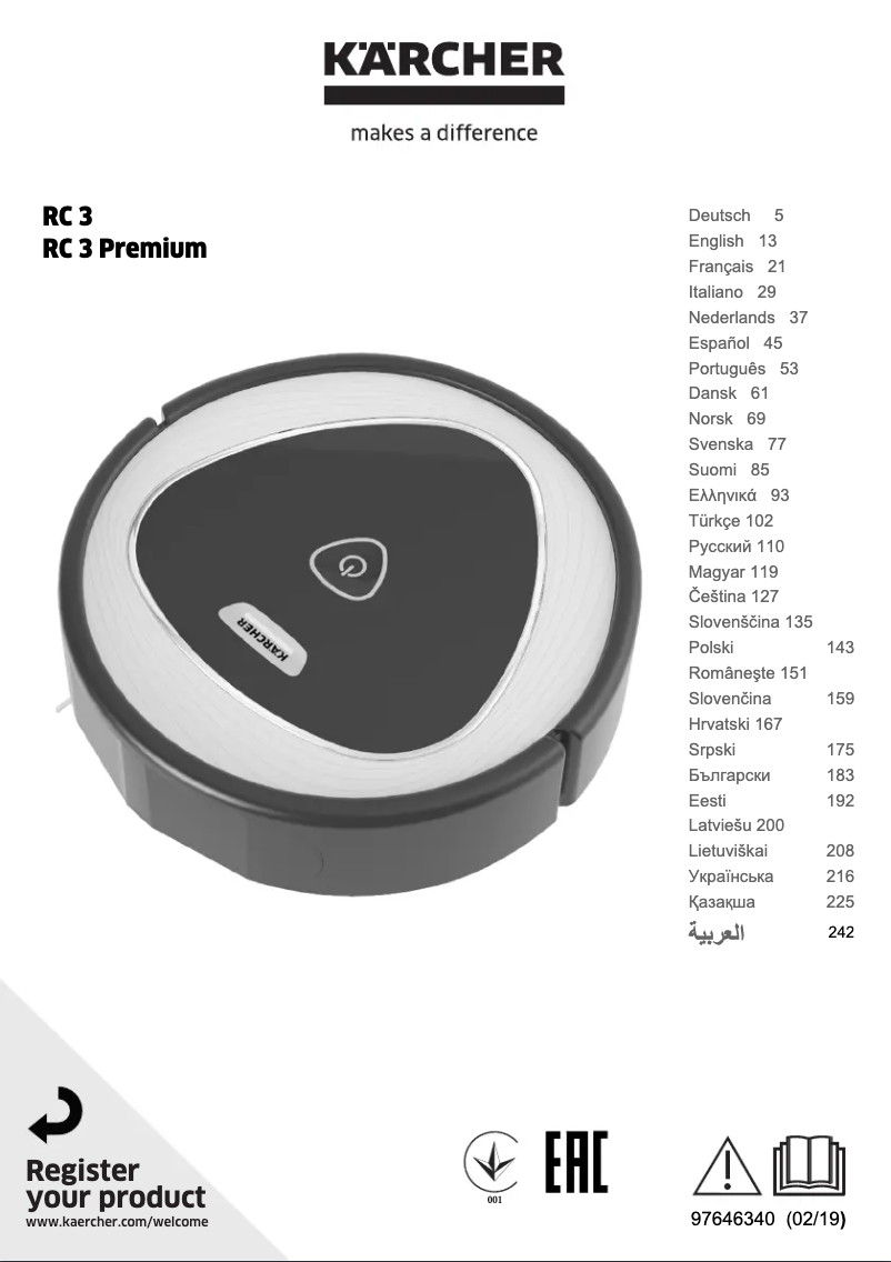Page 1 of the manual User Manual Kärcher RC 3 Premium