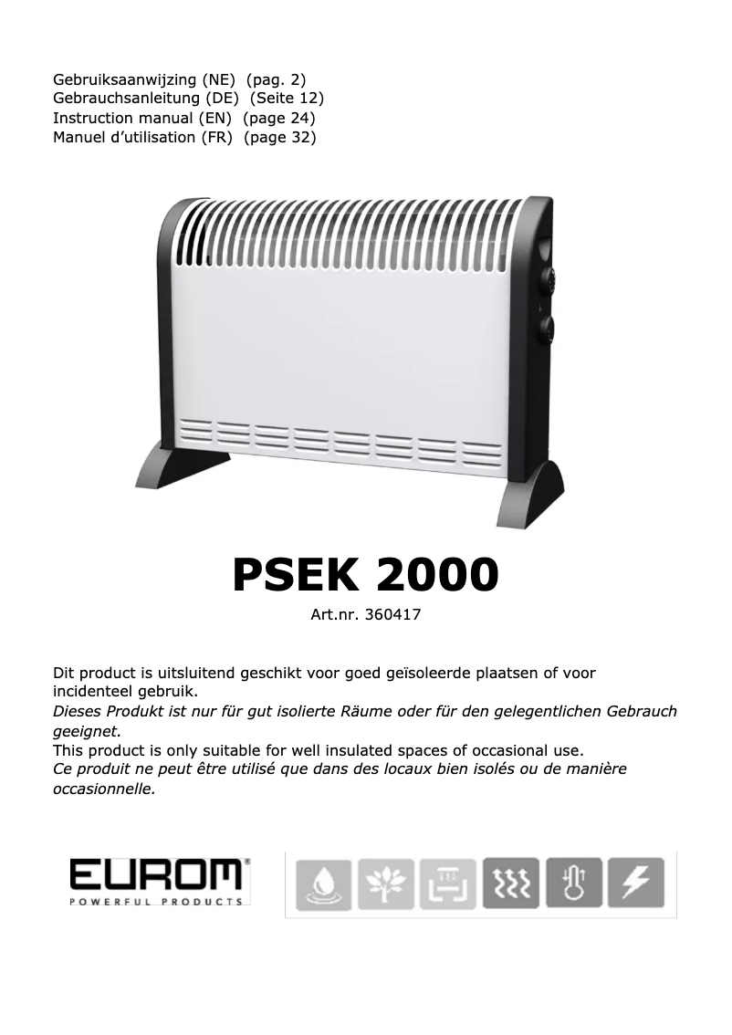 Page 1 de la notice Manuel utilisateur Eurom PSEK 2000