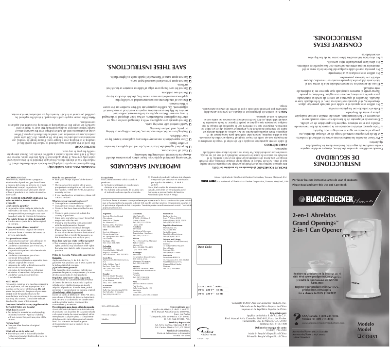 Image de la première page du manuel de l'appareil Grand Openings CO451