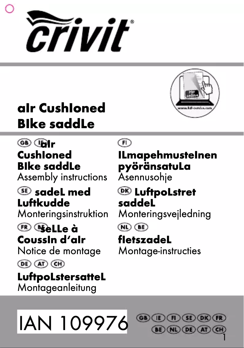Page 1 de la notice Manuel utilisateur Crivit IAN 109976