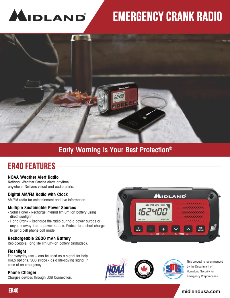 Page 1 de la notice Fiche technique Midland ER40