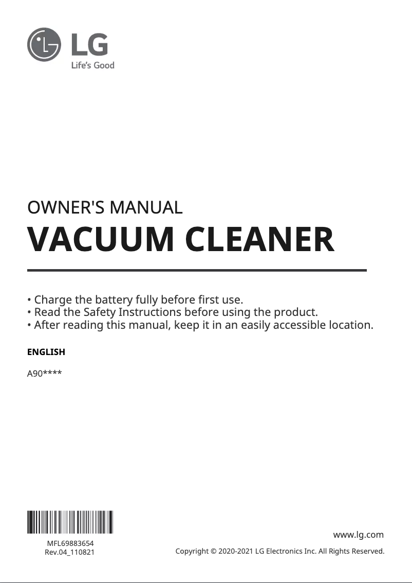 Page 1 de la notice Manuel utilisateur LG CordZero A9 A908VMR