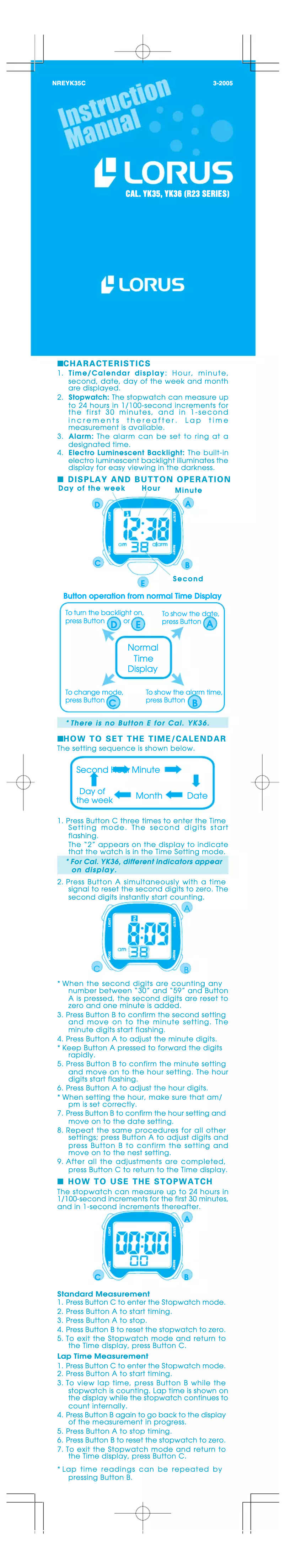 Página 1 del manual Manual de usuario Lorus YK35