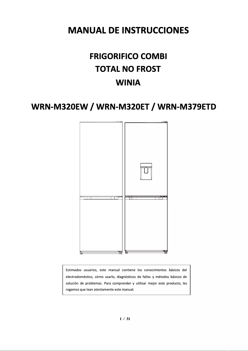 Page n°1 - Manuel utilisateur Winia WRN-M320EW