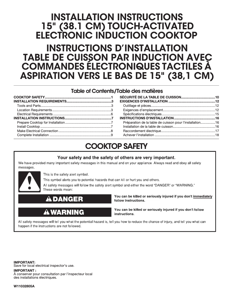 Page 1 de la notice Guide d'installation JennAir JIC4715GS