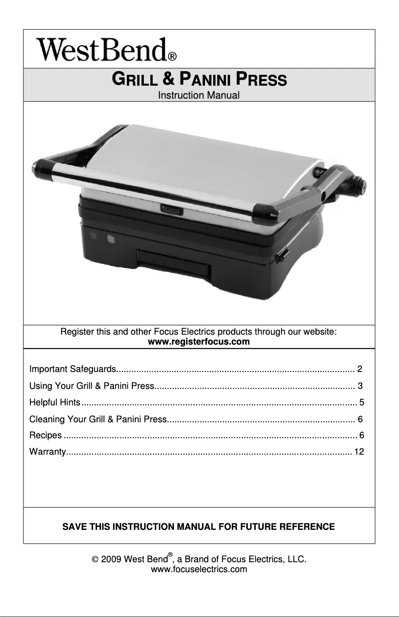 Page 1 de la notice Manuel utilisateur WestBend 6113