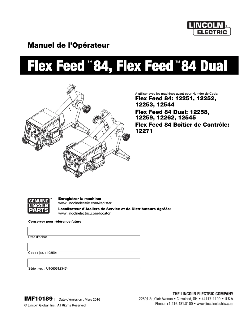 Page n°1 - Manuel utilisateur Lincoln Electric Flex Feed 84