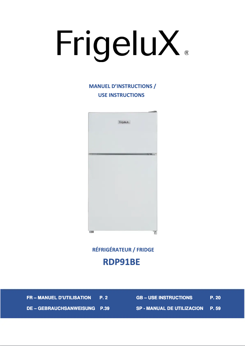 Page 1 de la notice Manuel utilisateur FrigeluX RDP91BE