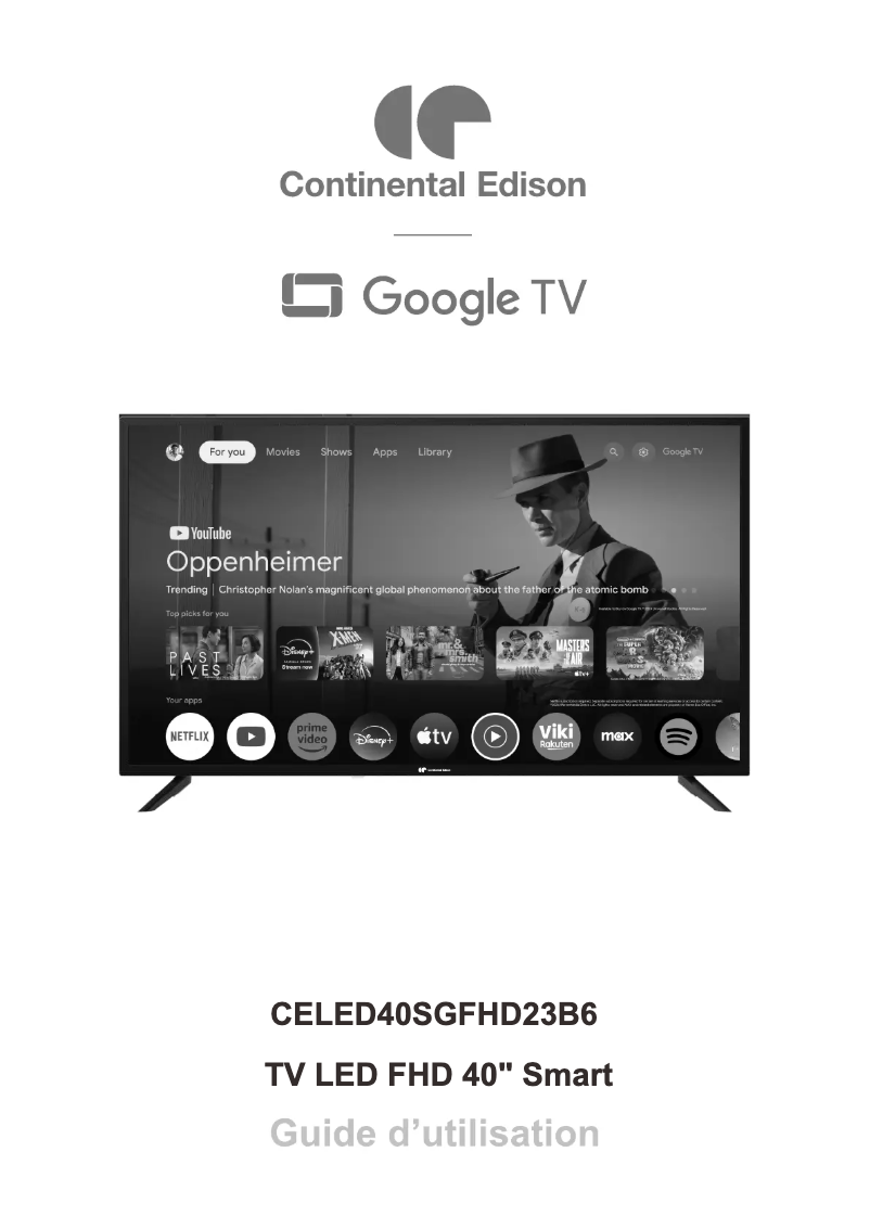 Page 1 de la notice Manuel utilisateur Continental Edison CELED40SGFHD23B6