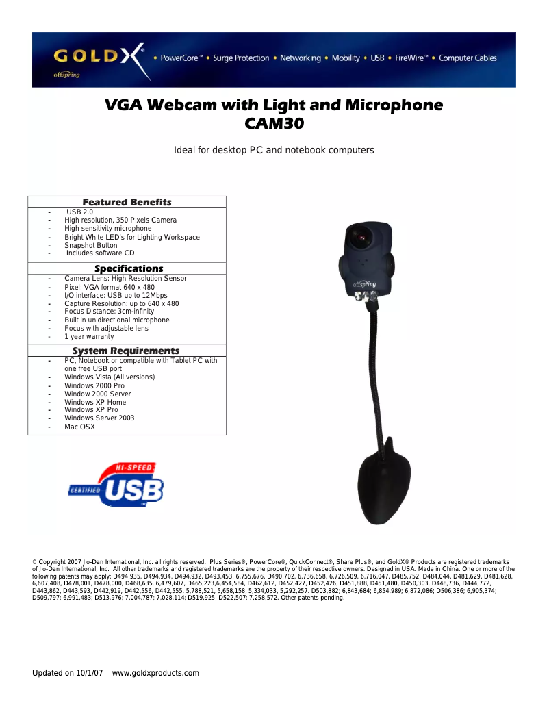 Image de la première page du manuel de l'appareil GoldX Web Camera