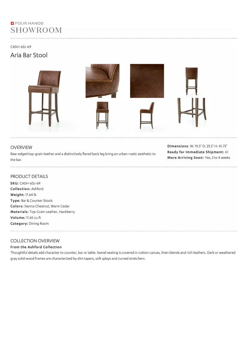 Page 1 de la notice Manuel utilisateur Four Hands CASH-63J-69