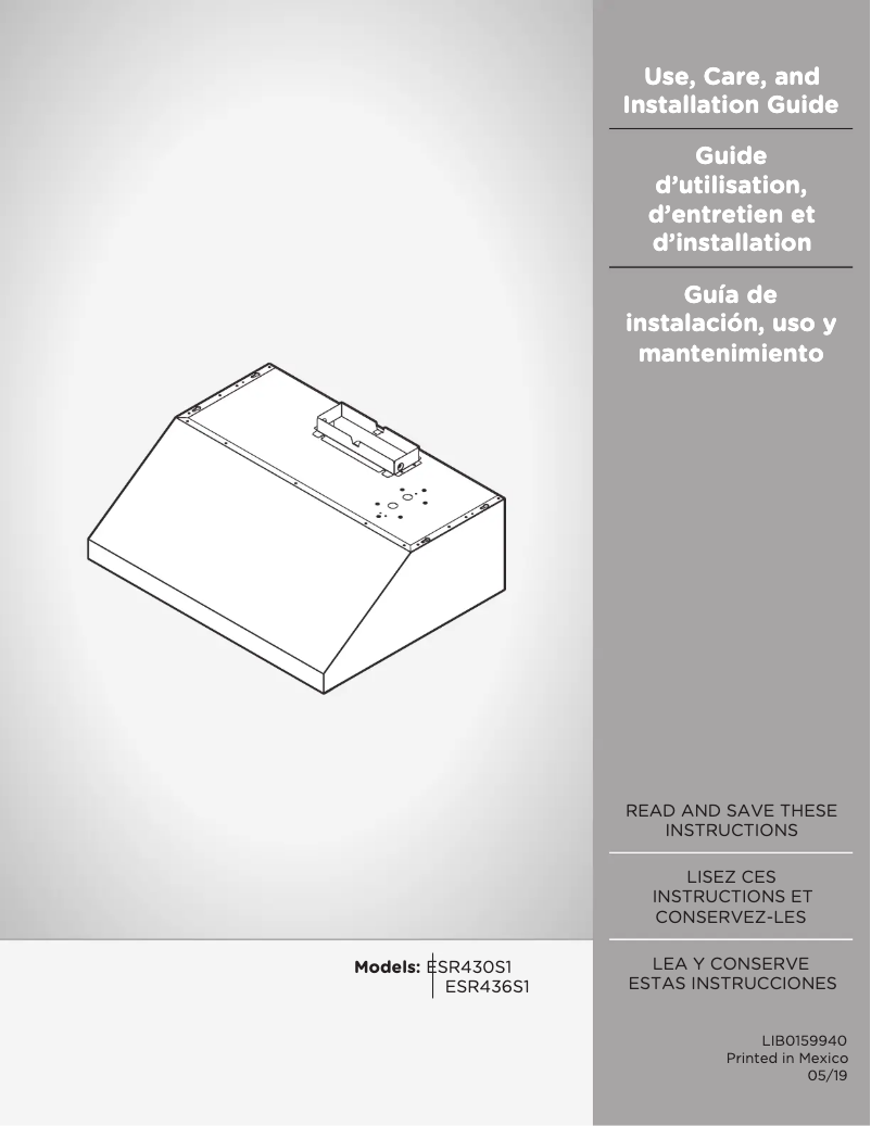 Page 1 de la notice Guide d'installation Elica Sora ESR436SS