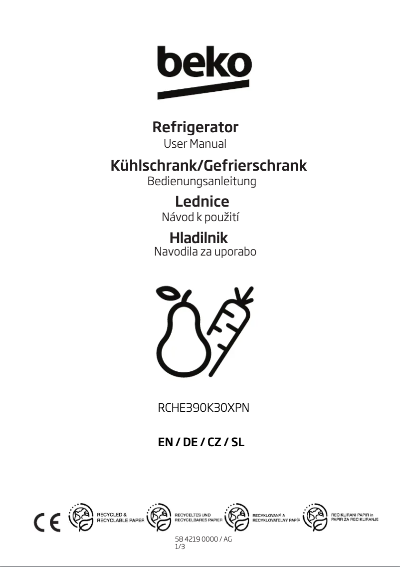 Page 1 de la notice Manuel utilisateur Beko RCHE390K30XPN