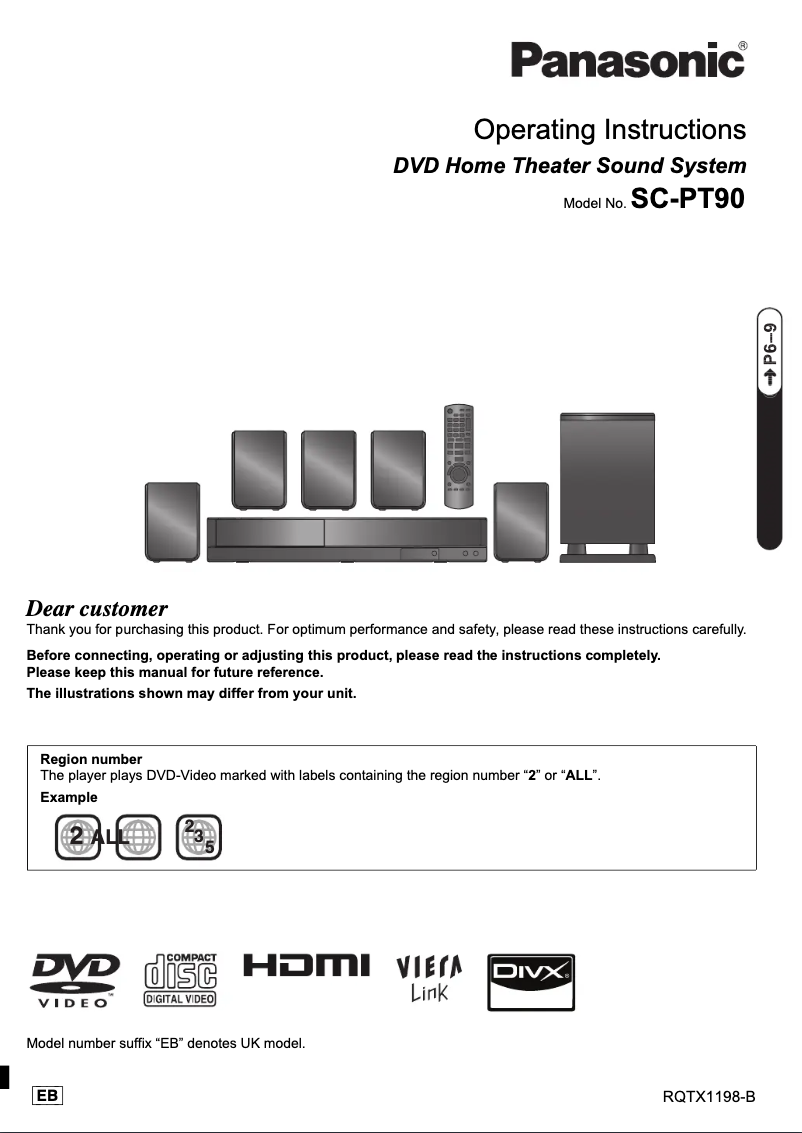 Page 1 de la notice Manuel utilisateur Panasonic SC-PT90EB