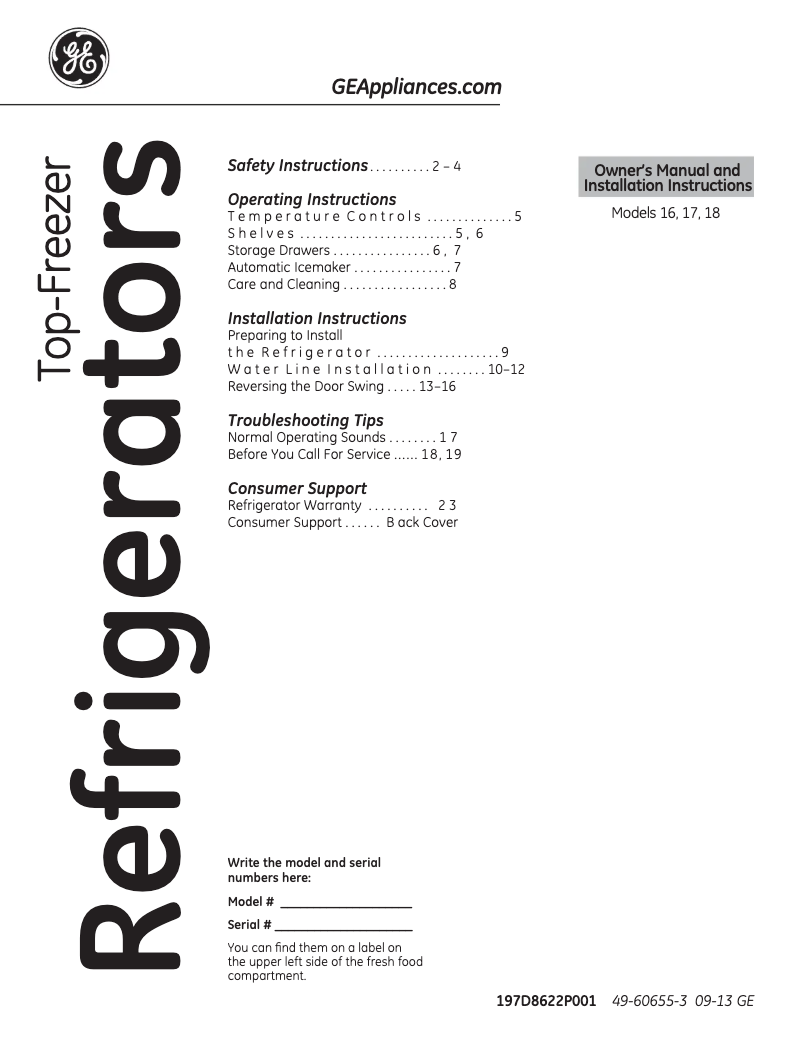 Page n°1 - Manuel d'utilisation et d'entretien GE GTH18LCDBB
