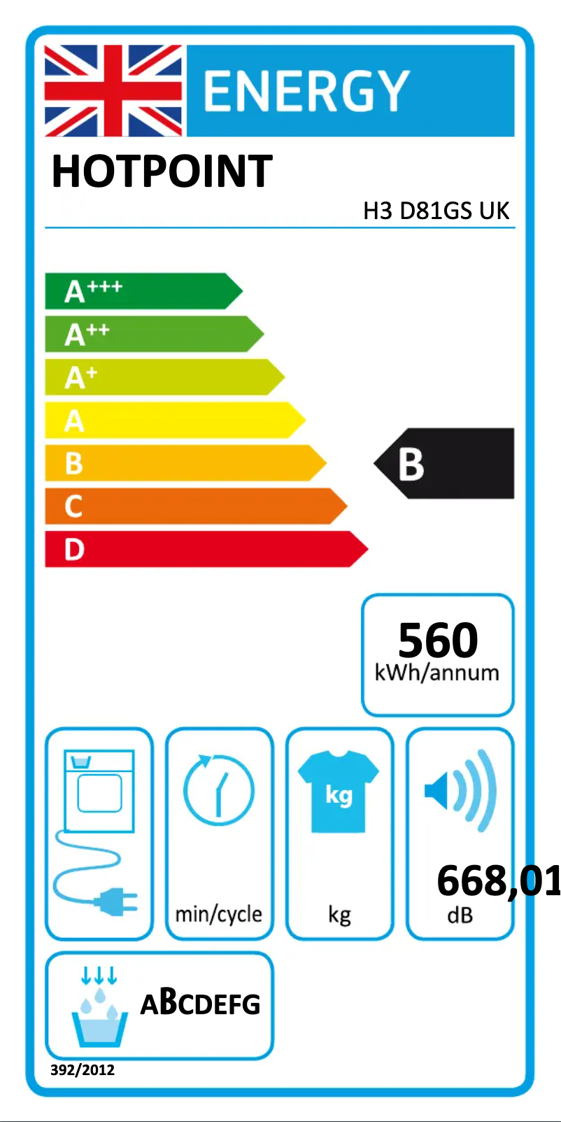 Page n°1 - Label énergétique Hotpoint H3 D81GS UK