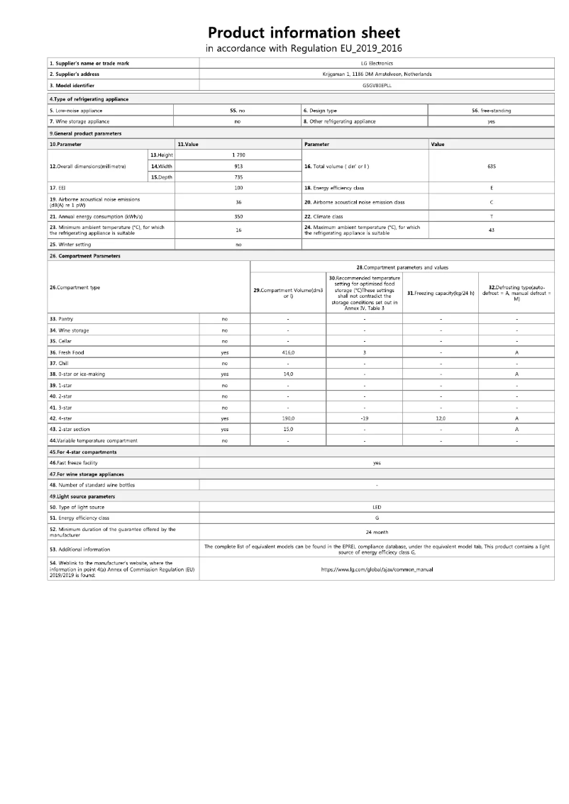 Page n°1 - Fiche technique LG GSGV80EPLL