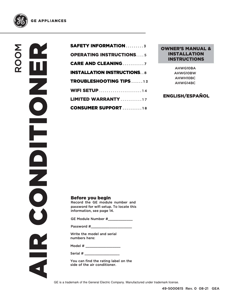 Image de la première page du manuel de l'appareil AHWG14BC