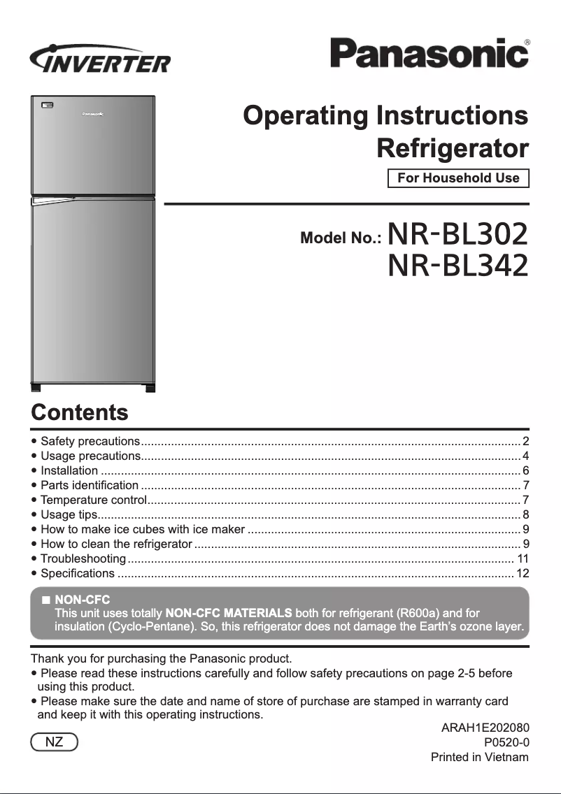 Page 1 de la notice Manuel utilisateur Panasonic NR-BL342ASAU