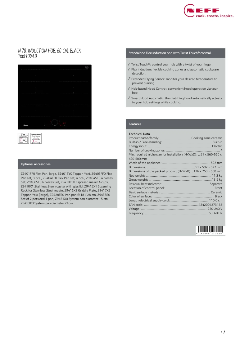Page n°1 - Fiche technique Neff T66FHX4L0