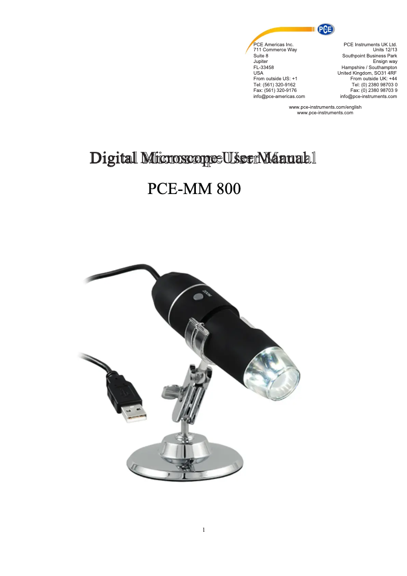 Page n°1 - Manuel utilisateur PCE Instruments PCE-MM 800