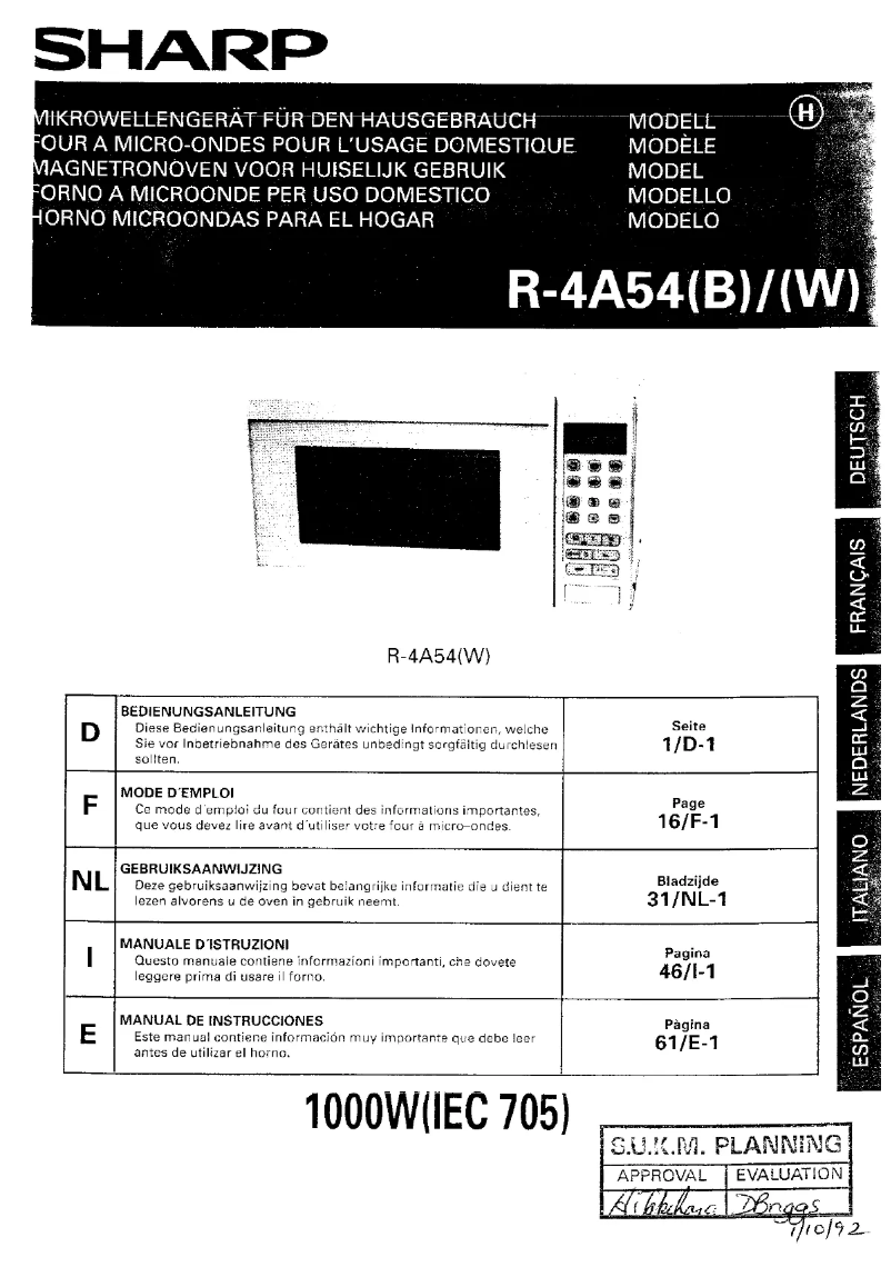 Page 1 de la notice Manuel utilisateur Sharp R-4A54