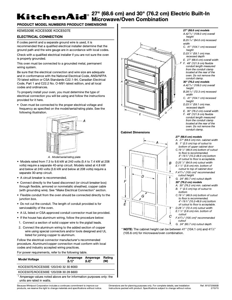 Page n°1 - Fiche technique KitchenAid KOCE507EBL
