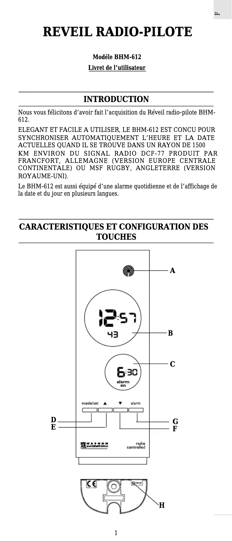 Page 1 de la notice Manuel utilisateur Oregon Scientific BHM612