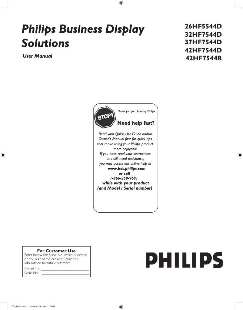 Page n°1 - Manuel utilisateur Philips 37HF7544D