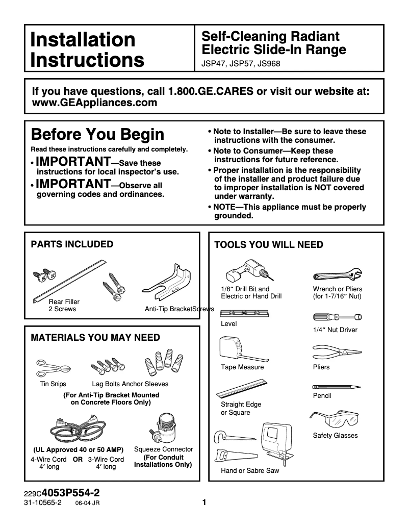 Page n°1 - Guide d'installation GE Profile JS968BFBB