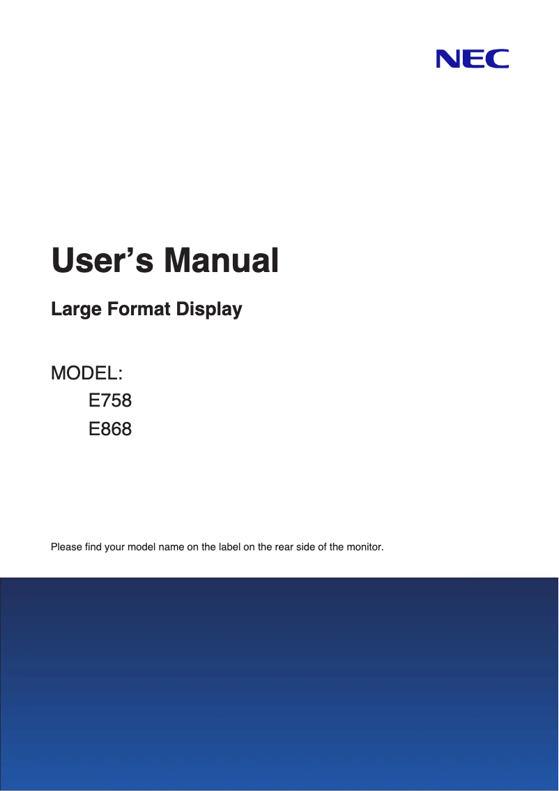 Page n°1 - Manuel utilisateur Sharp E758 75" UHD 4K HDR Commercial Monito