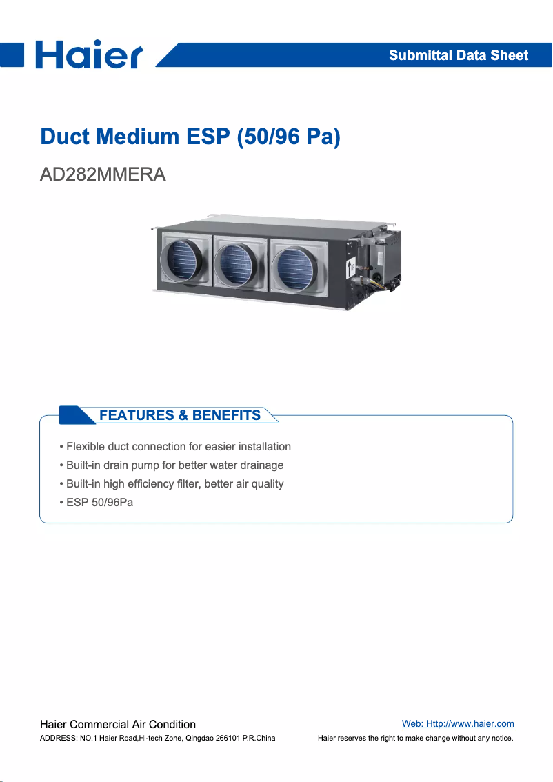 Page 1 de la notice Manuel utilisateur Haier AD282MMERA