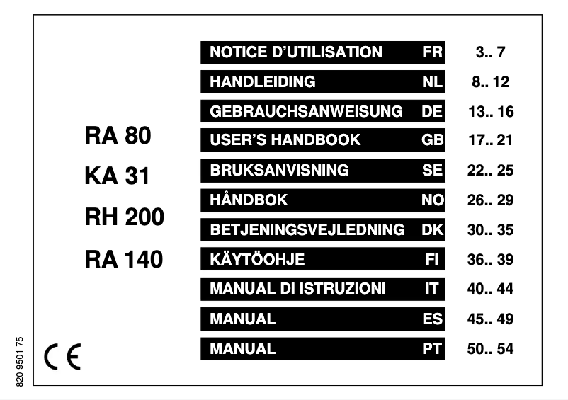 Page 1 de la notice Manuel utilisateur Electrolux RH 200