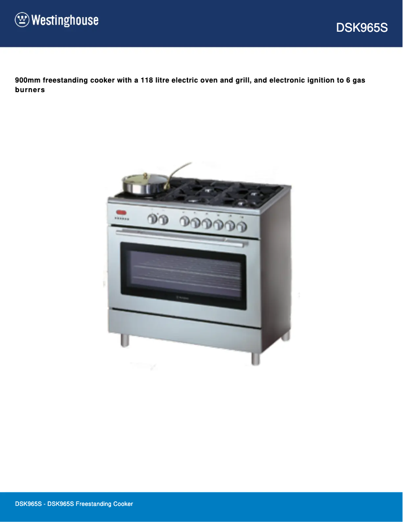 Page 1 de la notice Fiche technique Westinghouse DSK965S
