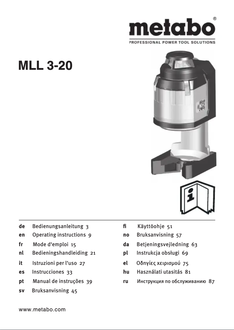Page 1 de la notice Mode d'emploi Metabo MLL 3-20