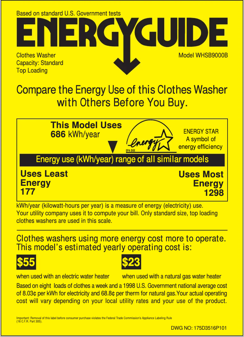 Page n°1 - Label énergétique GE Profile WHSB9000BCC