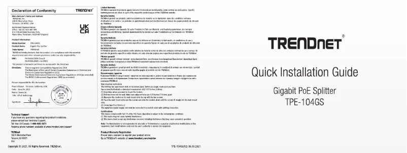 Page n°1 - Manuel utilisateur TRENDnet TPE-104GS