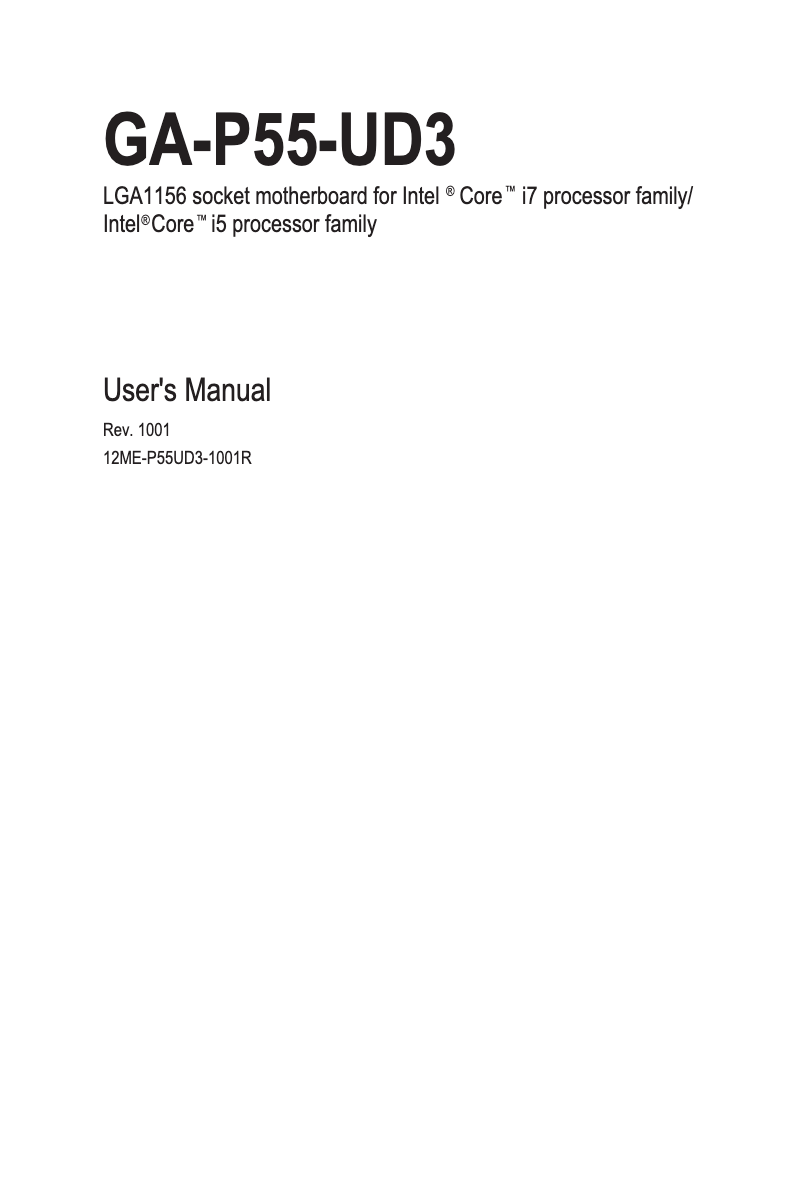 Page n°1 - Manuel utilisateur Gigabyte P55-UD3