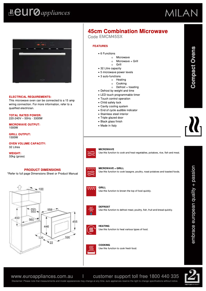 Page n°1 - Fiche technique Euro Appliances EMCM45SX