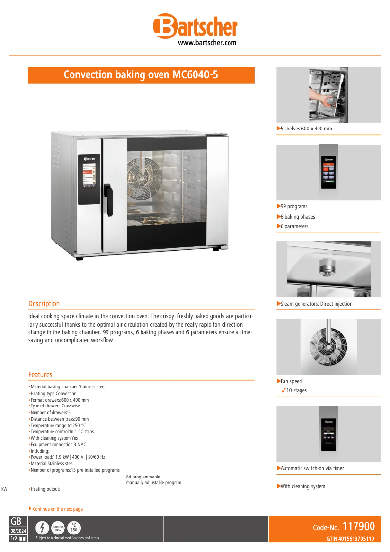 Página 1 del manual Ficha técnica Bartscher MC6040-5