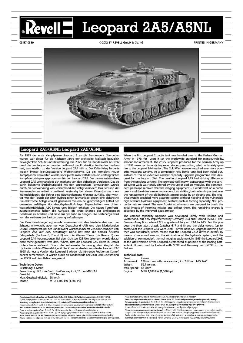 Page n°1 - Manuel utilisateur Revell Leopard 2A5 / A5NL