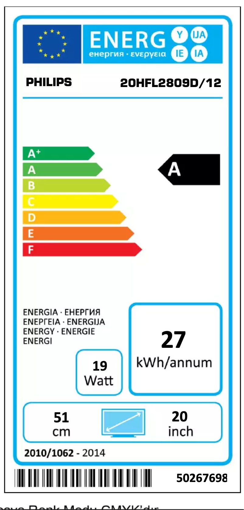Page 1 of the manual Energy Label Philips 20HFL2809D