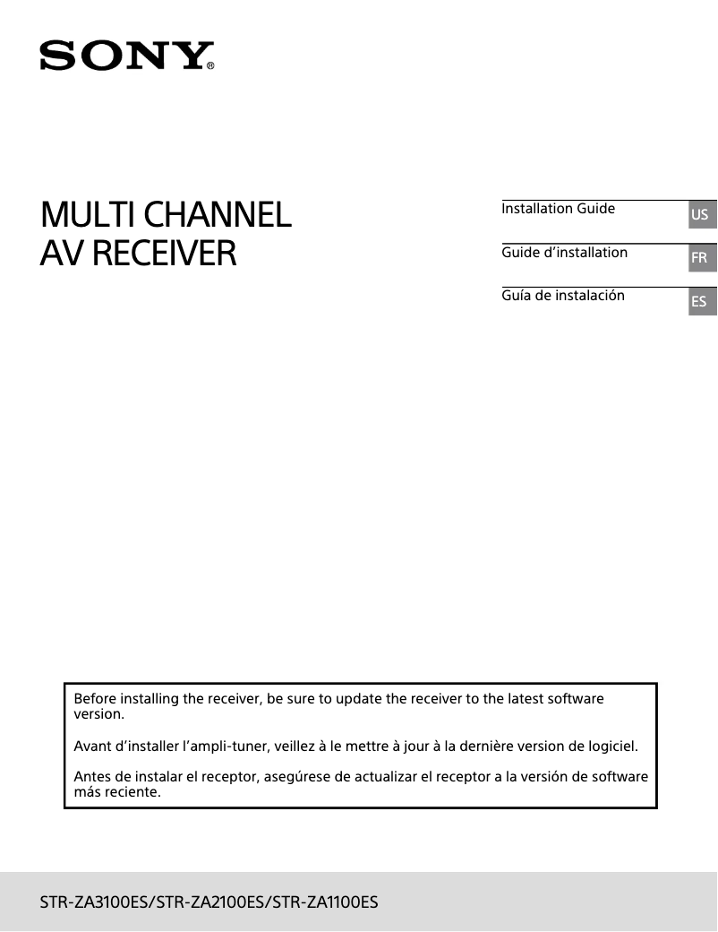 Page 1 de la notice Guide d'installation Sony STR-ZA3100ES