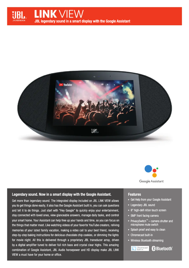 Page 1 de la notice Fiche technique JBL Link View